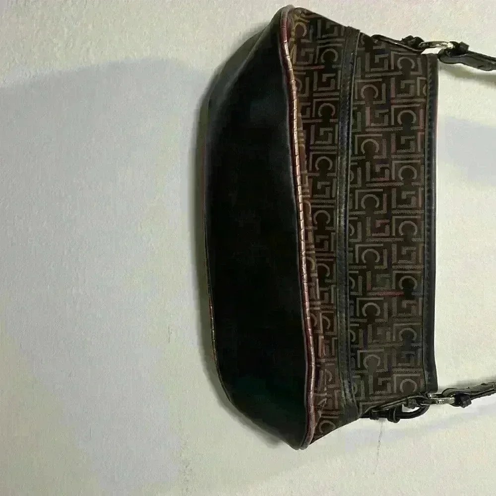 Liz Claiborne Monogram Crossbody Shoulder Bag Dark Brown Gold Adjustable Straps